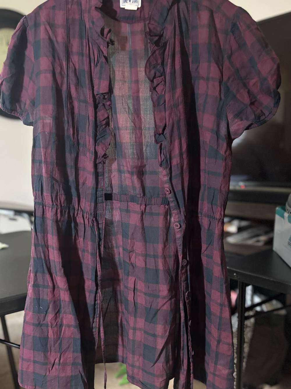 torrid Burgundy and Black Plaid Ruffle-Front Casual Dress